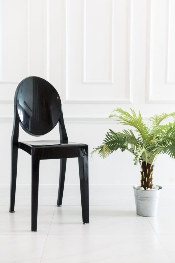 Empty chair with vase plant